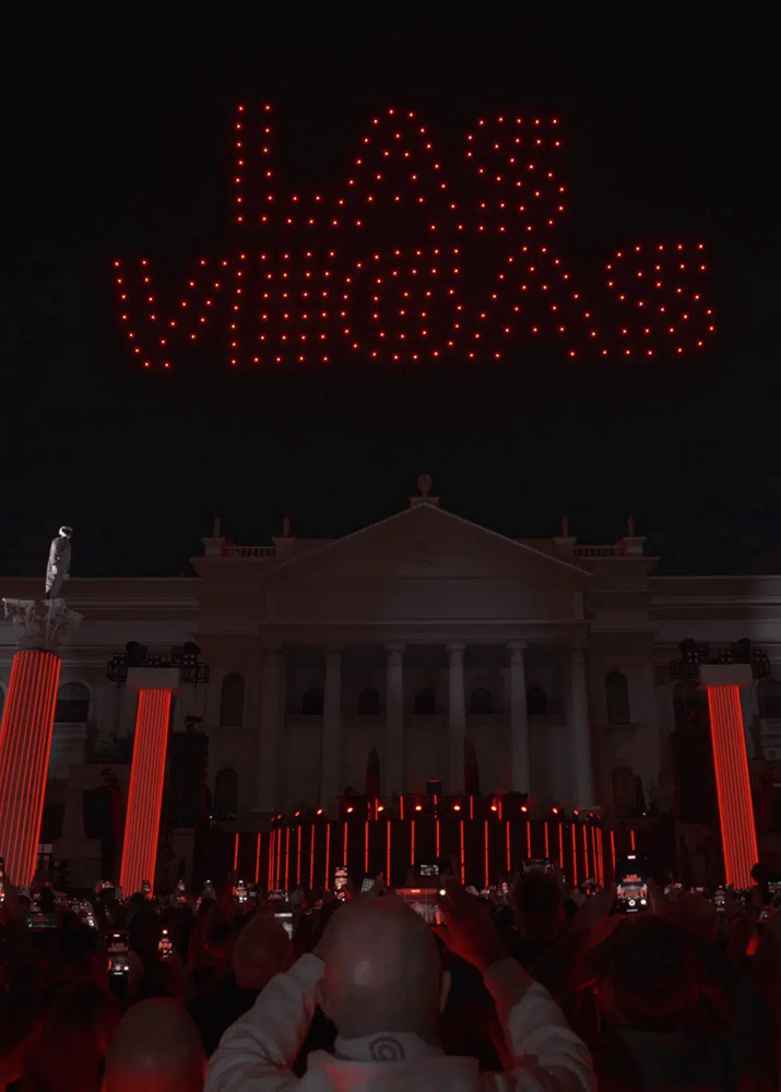 Massive drone show over city skyline